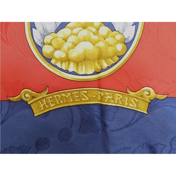Hermes Vibrant Red and Blue Scarf with Gold Details - Picture 6 of 12